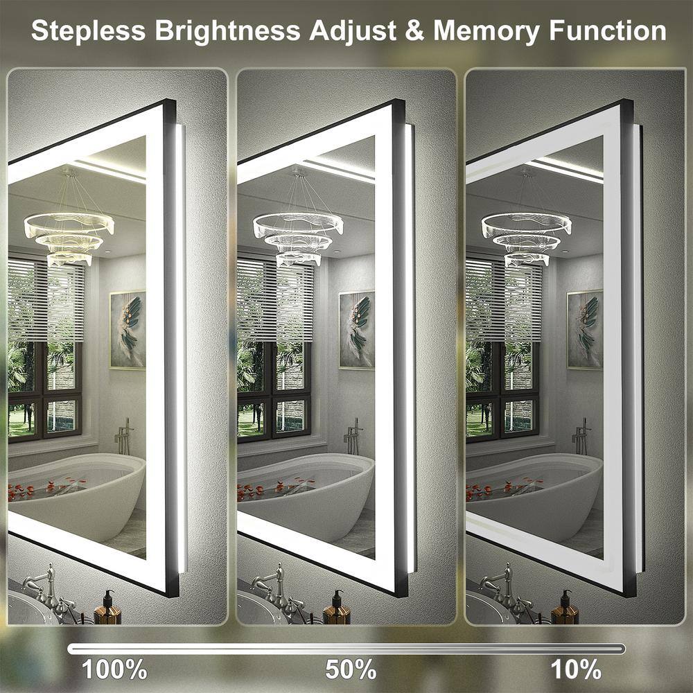 Matte Black LED Lighted Anti-Fog Vanity Mirror with Tempered Glass, 28" x 20"