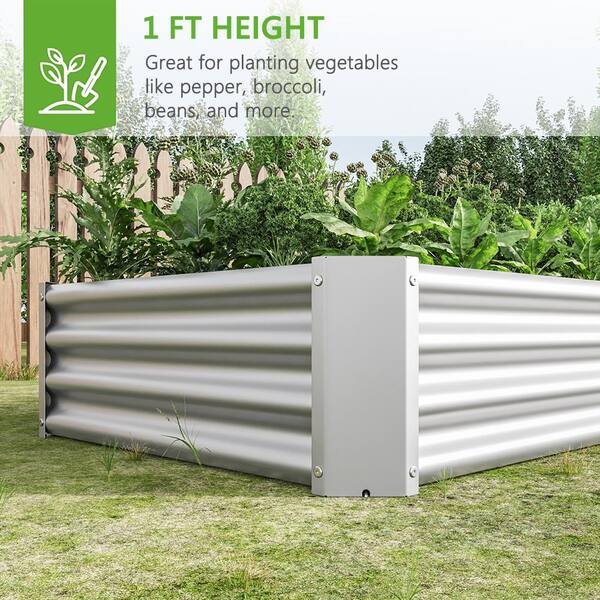 BTMWAY - 6 ft. L x 3 ft. W x 1 ft. H Silver Galvanized Metal Outdoor Raised Garden Bed Kit, Planter Box (1-Pack)