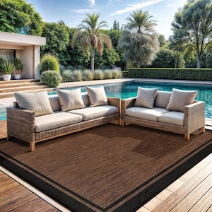 Hawaii Brown/Black 5 ft. x 7 ft. Bordered Indoor/Outdoor Area Rug