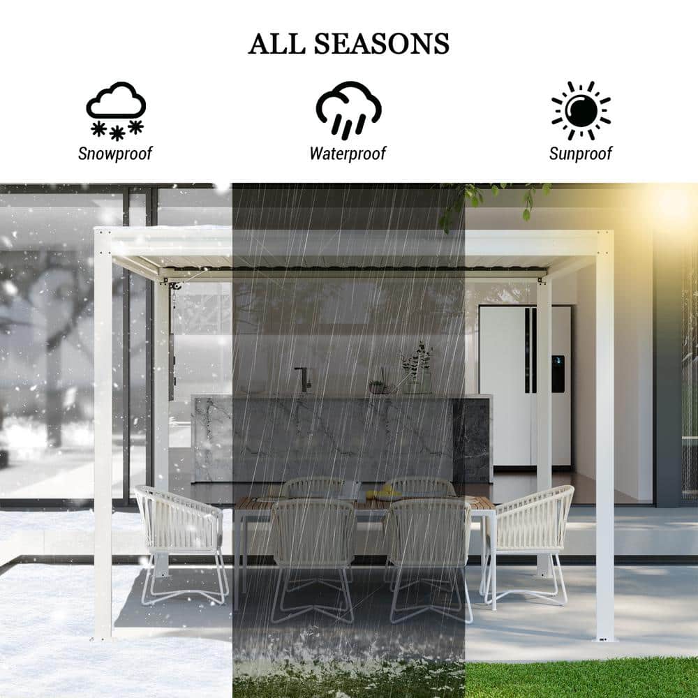 White 10' x 10' Aluminum Louvered Pergola with Adjustable Roof