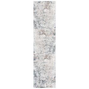 Aston Ivory/Gray 2 ft. x 18 ft. Distressed Abstract Runner Rug