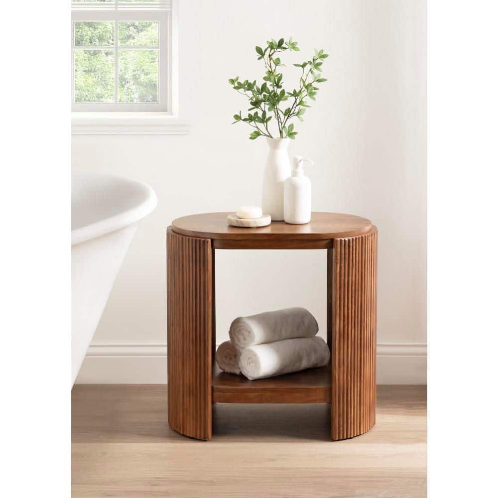 Kate and Laurel Cakora 22 in. Walnut Brown Oval Solid Wood End