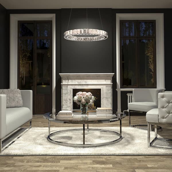 Artika Celebrity 20-Watt 1 Light Chrome Modern Crystal Integrated LED Pendant Light Fixture for Dining Room or Kitchen