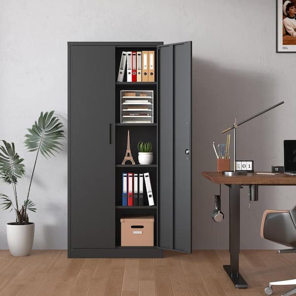 Black Locking Metal Storage Cabinet with 4-Adjustable Shelves