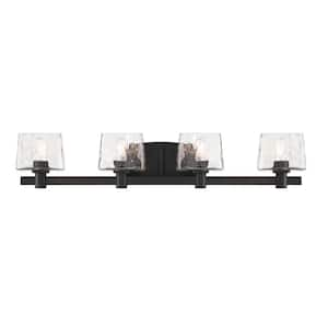 Drysdale 32 in. 4-Light Coal Black Vanity Light with Clear Hammered Glass Shades