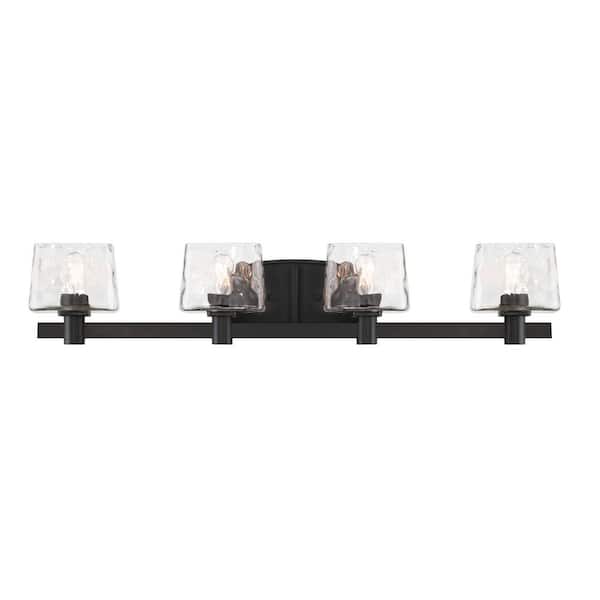 Minka Lavery Drysdale 32 in. 4-Light Coal Black Vanity Light with Clear Hammered Glass Shades
