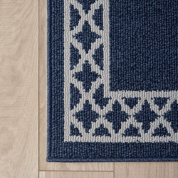 Collin Border Denim Twist/Light Grey 2 ft. x 4 ft. Tufted Trellis Polypropylene Accent Rug