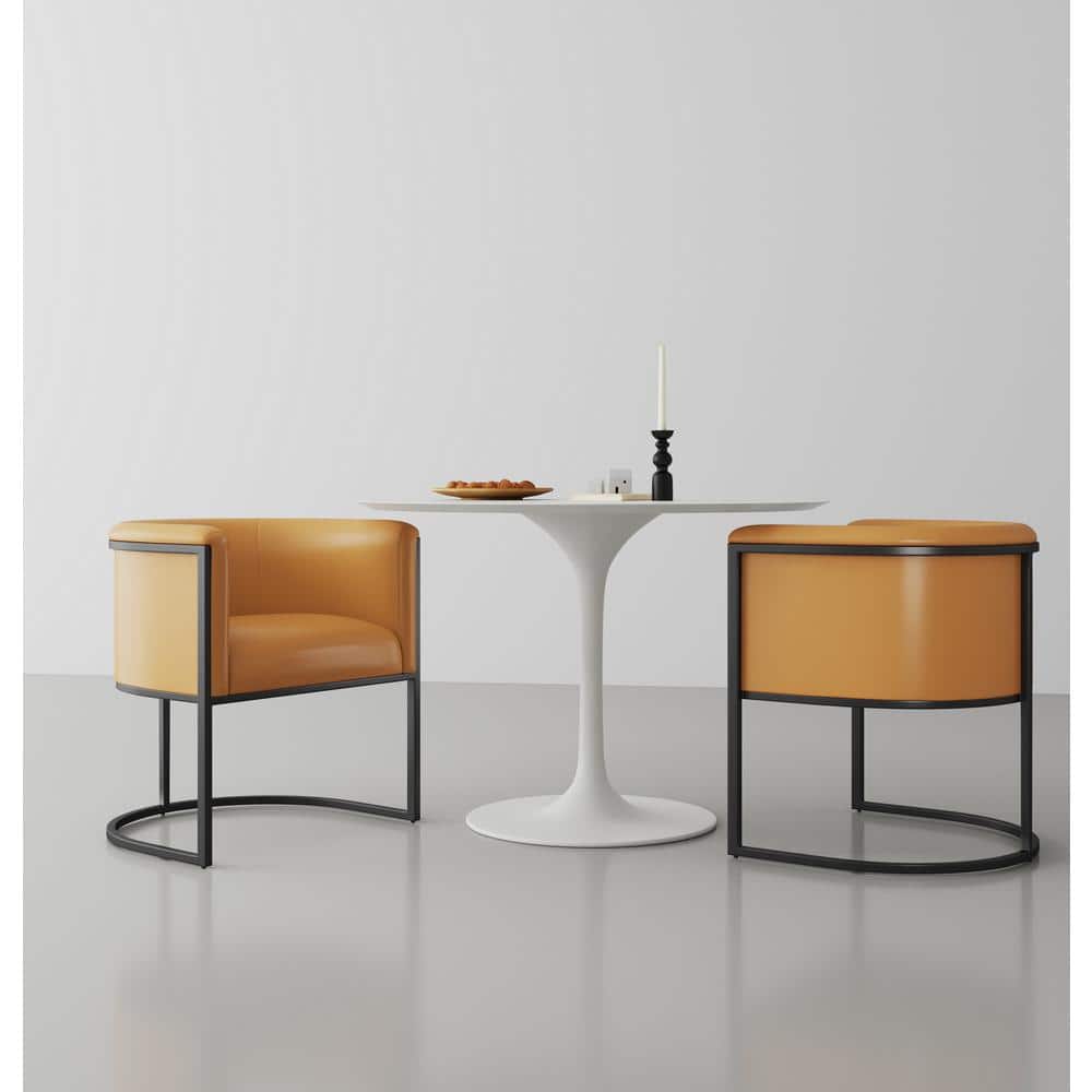 Sculptural Saddle Faux Leather Arm Chair with Metal Frame