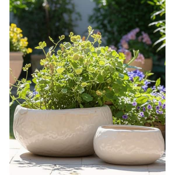 Liv & Skye 7 in. and 9 in. Light Green Ceramic Flower Power