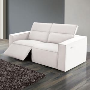 Leah 80 in. White Polyester Boucle Fabric 2-Seater Power Reclining Loveseat With USB Ports