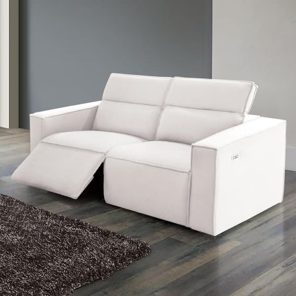 Furniture of America Leah 80 in. White Polyester Boucle Fabric 2-Seater Power Reclining Loveseat With USB Ports