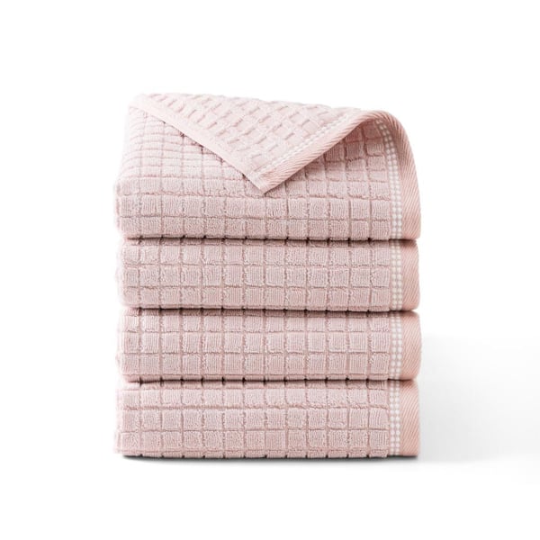 Windowpane Textured 20 in. x 30 in. Blush Cotton Hand Towel Set 4-Pack