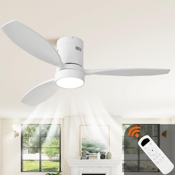 Oakridge Series 52 in. Indoor Matte White Low Profile 3-Blade Solid Wood Ceiling Fan with Remote Included Flush Mount