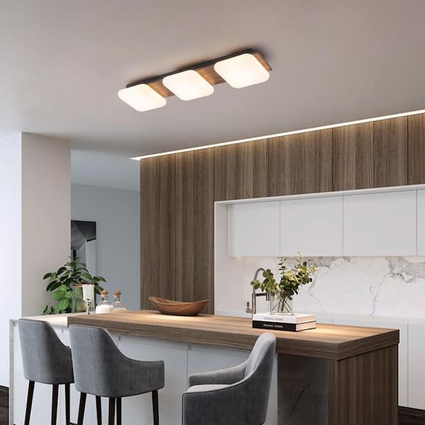 7.48In. 31-Watt Matte Black Integrated LED Flush Mount with White Plastic Shade Rectangle Modern Farmhouse Ceiling Light