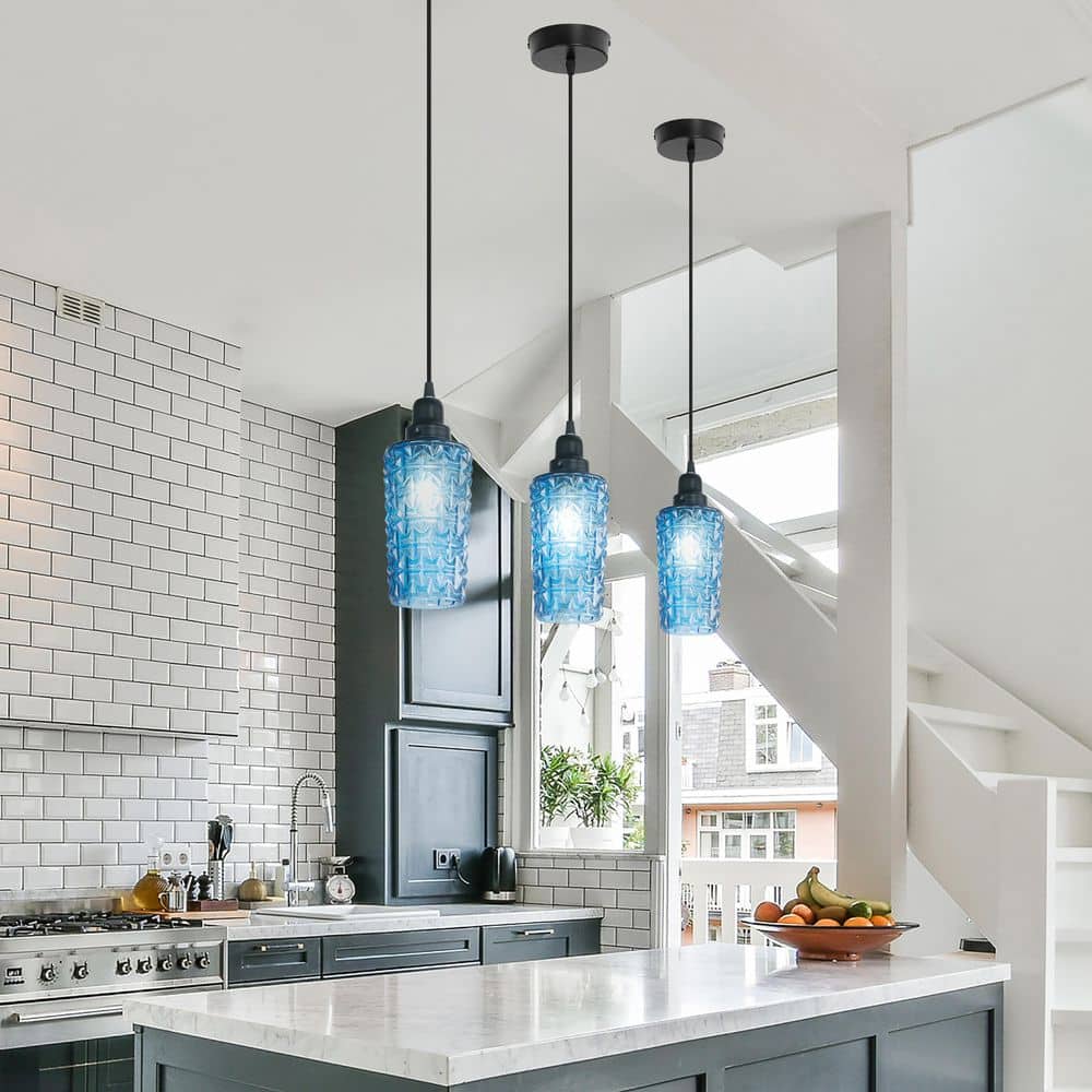 River of Goods 21283 Radiate 1-Light Black Novelty Shaded Textured Glass Cylinder Pendant Lamp, image size:1000x1000