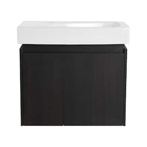 24 in. W Single Sink Wall-Mounted Bath Vanity in Black with White Resin Top