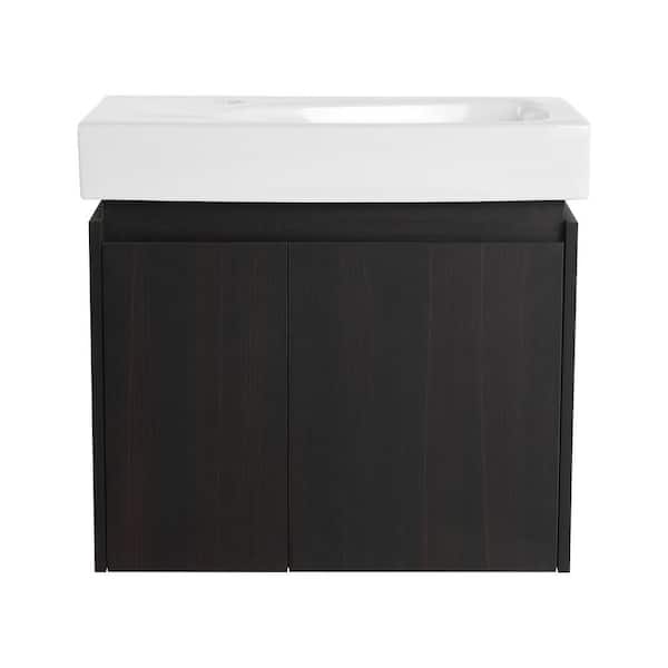 JimsMaison 24 in. W Single Sink Wall-Mounted Bath Vanity in Black with White Resin Top