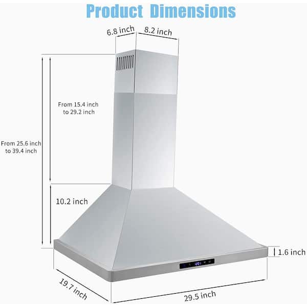 Edendirect 30 in. Ducted Range Hood 700CFM Wall Mount Stainless Steel Touch Control 3-Speed Stove Vent with Light-Silver