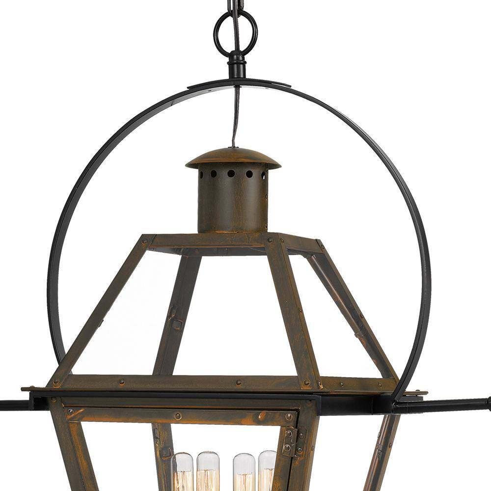Industrial Bronze Glass 4-Light Indoor/Outdoor Pendant Lantern