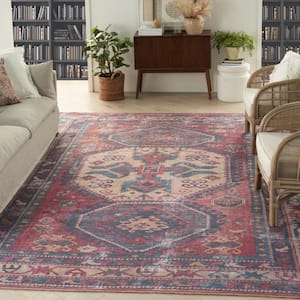 57 Grand Machine Washable Red/Navy 9 ft. x 12 ft. Bordered Transitional Area Rug