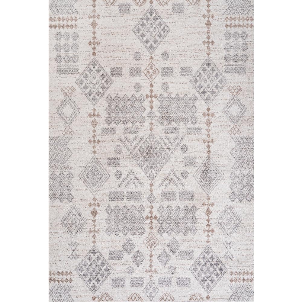 Bhalil 5' x 8' Gray and Beige Geometric Area Rug