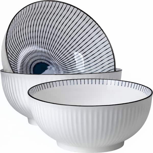 Large 60 oz Blue and White Porcelain Soup Bowls Set of 3 for Pho and Ramen, 8 in Diameter x 3.2 in H