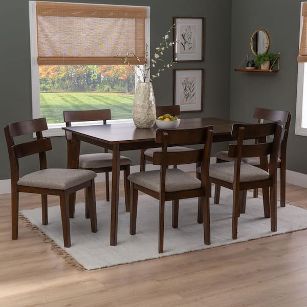 Jenny 7-Piece Rectangle Brown Wood Top Dining Room Set Seats 6