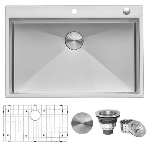Modena 33 in. Drop-in Topmount Single Bowl 16-Gauge Stainless Steel Kitchen Sink with Rounded Corners and 2-Holes