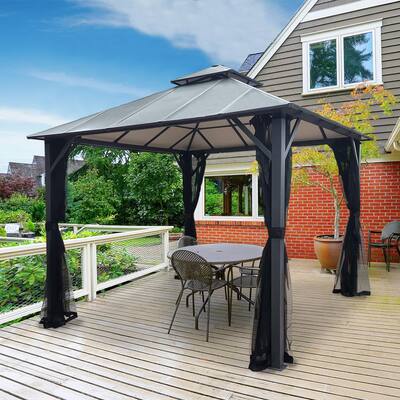 10 ft. x 10 ft. Metal Outdoor Patio Gazebo with Insulated Double-Roof Hardtop and Netting