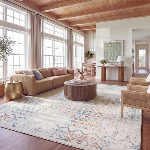 Tulum 10 ft. x 13 ft. Ivory/Turquoise Tribal TUL268M Area Rug