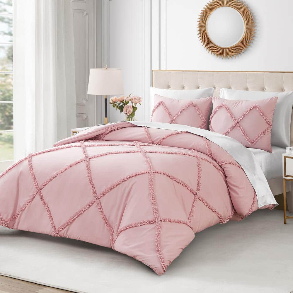 Blush Pink Microfiber Reversible Comforter Set with Ruffle Accents