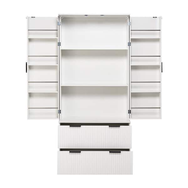 15.75 in. W x 31.49 in. D x 71.65 in. H White MDF Freestanding Linen Cabinet with 2-Drawers and 8-Door in White