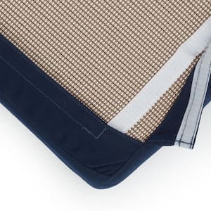 Milo Espresso 7-Piece Wicker Patio Motion Fire Pit Conversation Set with Sunbrella Navy Blue Cushions