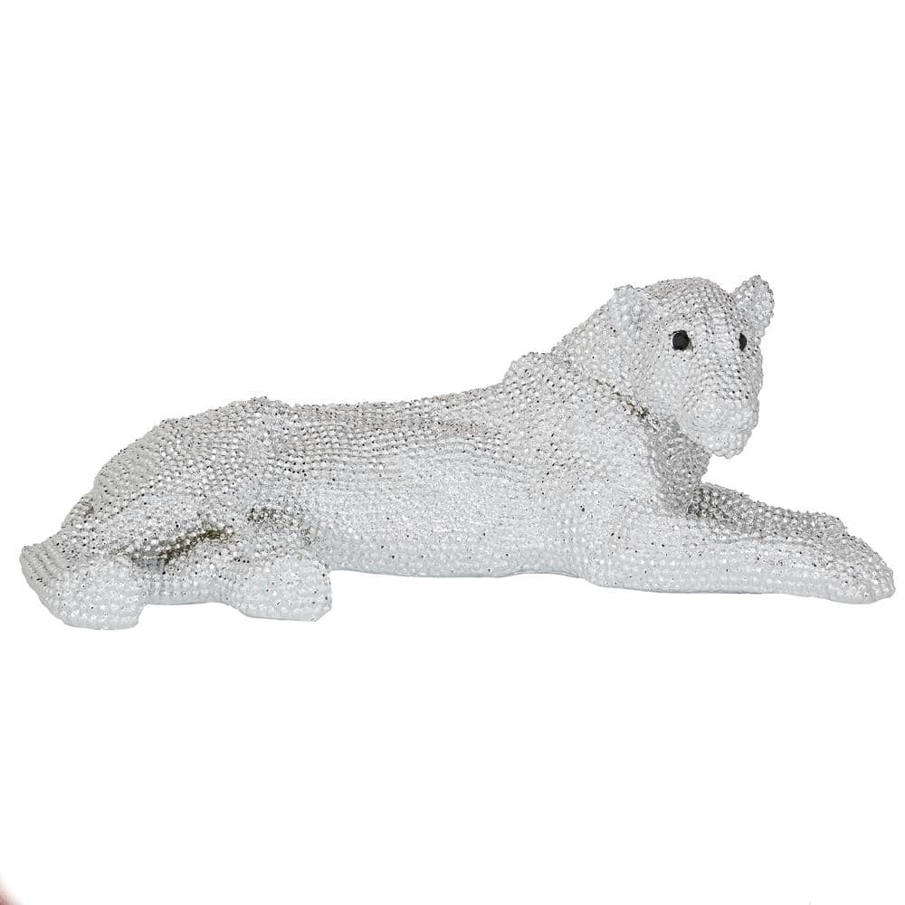 Litton Lane White Polystone Leopard Sculpture with Carved Faceted ...
