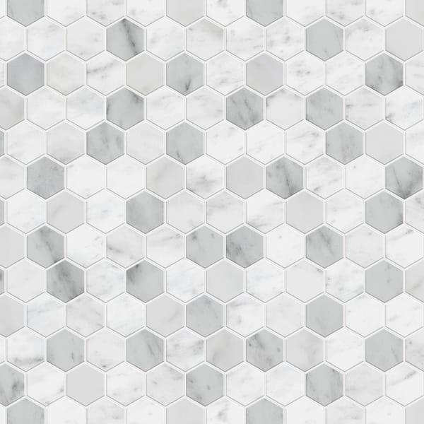sunwings Whiter Marble Hexgaon Peel and Stick Wallpaper Roll Vinyl Geometric Contact Paper (Covers 35 sq. ft.)
