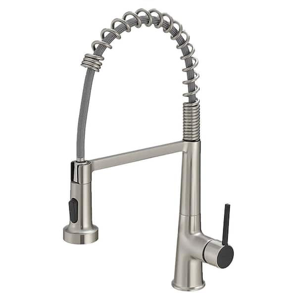 AIMADI Single Handle Pull Down Sprayer Kitchen Faucet with Advanced Spray Brass 1-Hole Kitchen Sink Faucets in Brushed Nickel