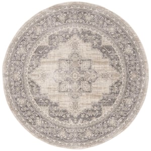 Brentwood Cream/Gray 3 ft. x 3 ft. Round Medallion Border Floral Area Rug