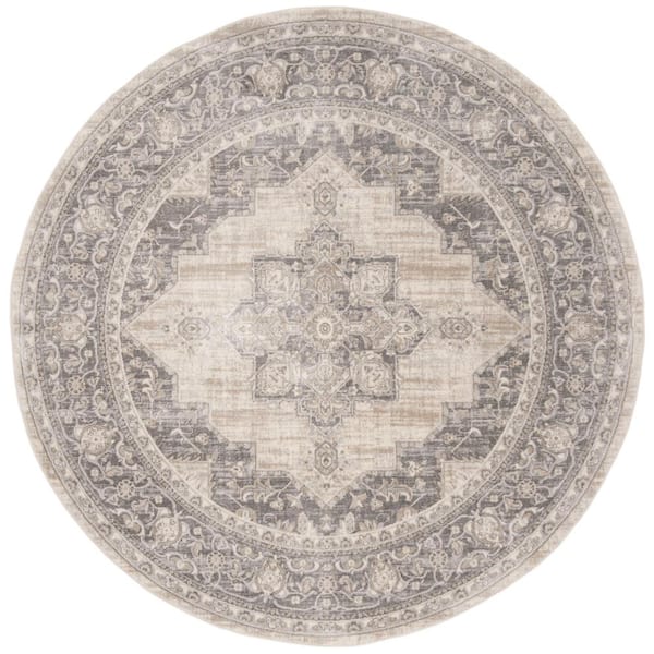 SAFAVIEH Brentwood Cream/Gray Doormat 3 ft. x 3 ft. Round Medallion Border Floral Area Rug