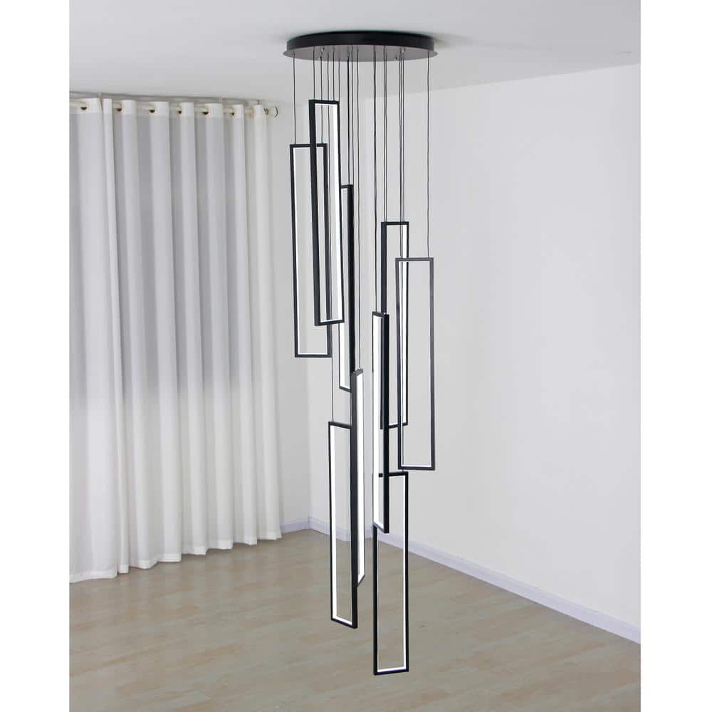 Large Black Aluminum Rectangle Cluster Chandelier Light