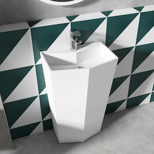 20 in. x 14 in. Rectangle Composite Stone Solid Surface Pedestal Sink in White