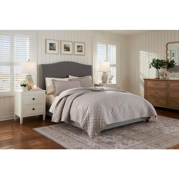 3-Piece Gray Cotton Linen Blend Full/Queen Quilt Set