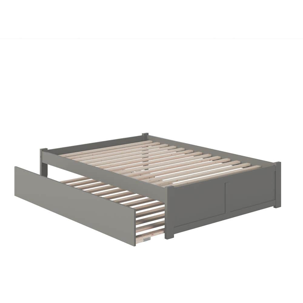 Concord Minimalist Queen Platform Bed with Twin XL Trundle in Gray
