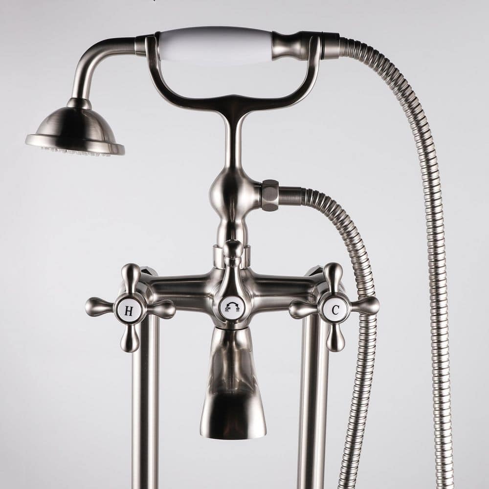 Nickel Freestanding Tub Filler Faucet with Hand Shower