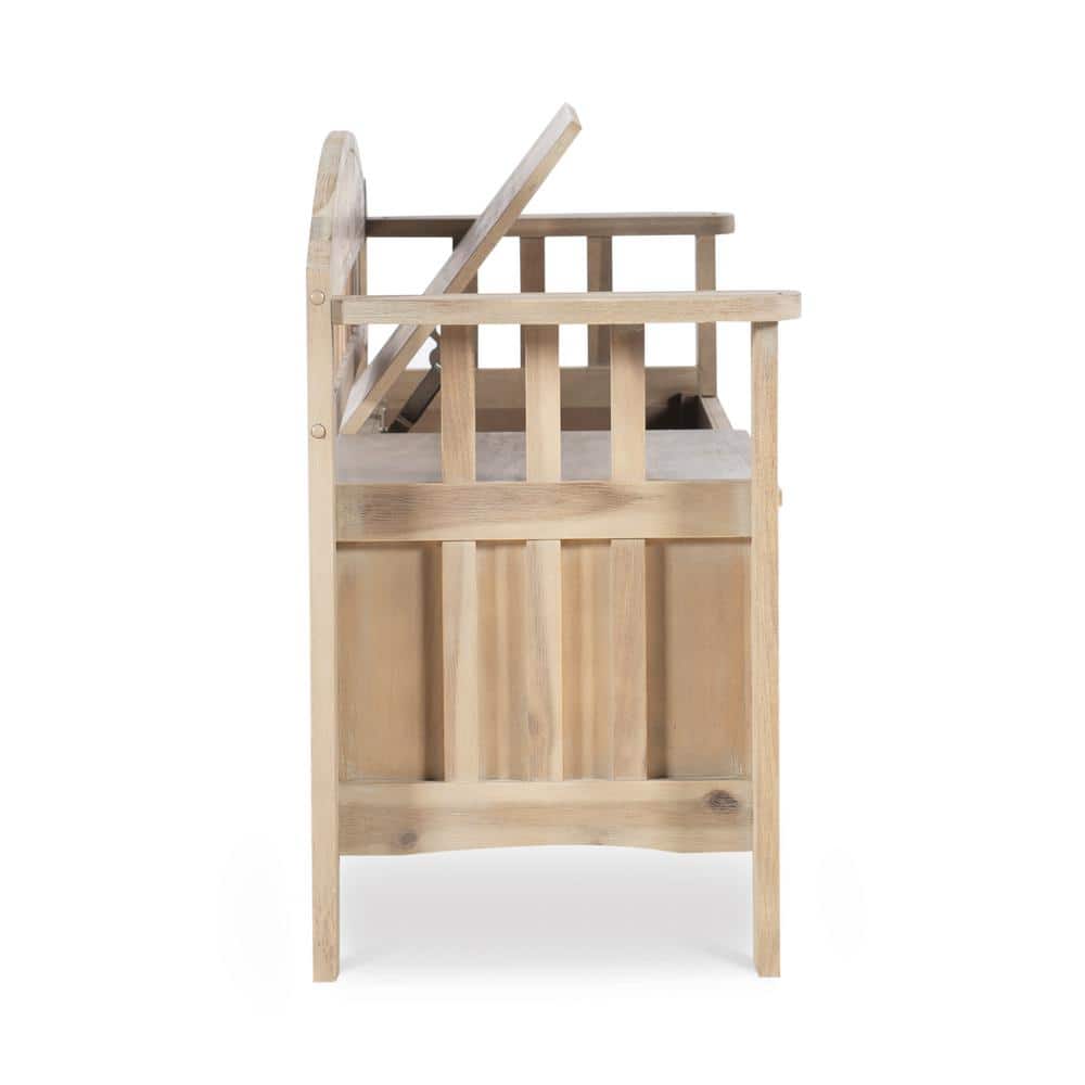Rustic Iris 52" Natural Wash Wood Storage Bench with Split Seat