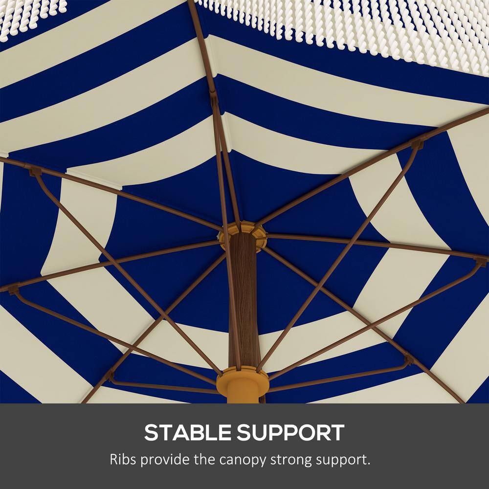 6.2' Blue and White Striped Beach Umbrella with Ruffles
