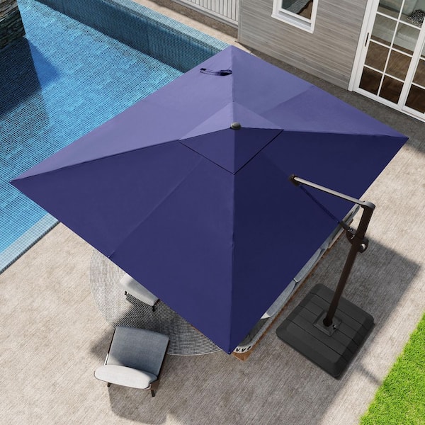 9 ft. x 11 ft. Aluminum Outdoor Offset Cantilever 360° Rotation Patio Umbrella in Navy Blue with 240 lbs. Weighted Base