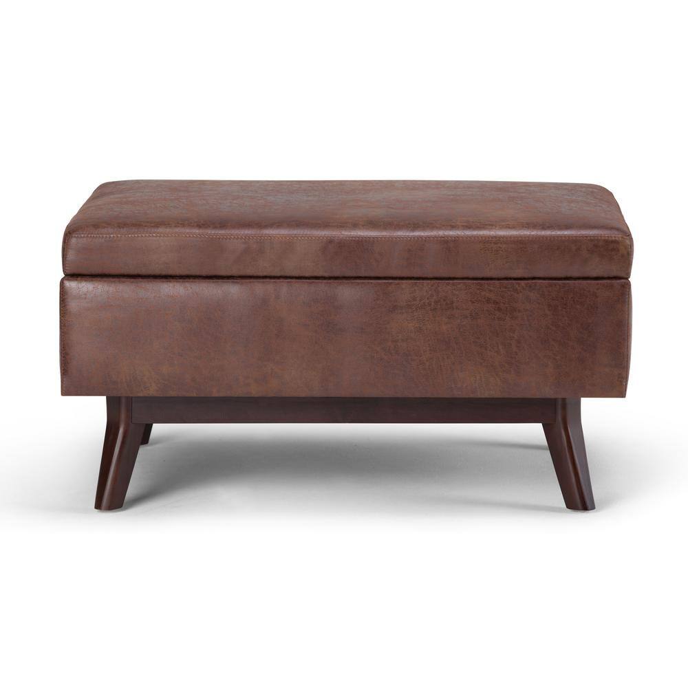 Distressed Saddle Brown Wood Storage Ottoman with Hydraulic Lift