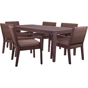 7-Piece Wood Outdoor Dining Set with Sunbrella Beige CushionsBridgeport II Collection Rustic Taupe Brown Wood