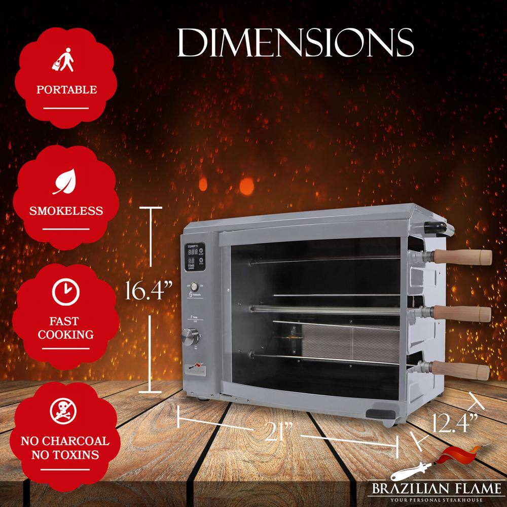 Silver Propane Gas Rotisserie Grill with Auto Rotating Skewers