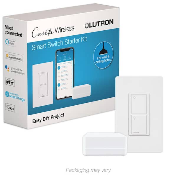 Lutron Caseta Smart Switch Starter Kit with Smart Hub, Neutral Wire Required, White (P-BDG-PKG1WS)